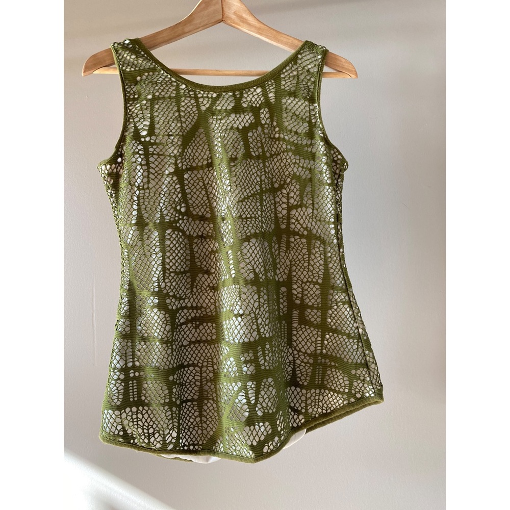 Olive knit over cream lining tank